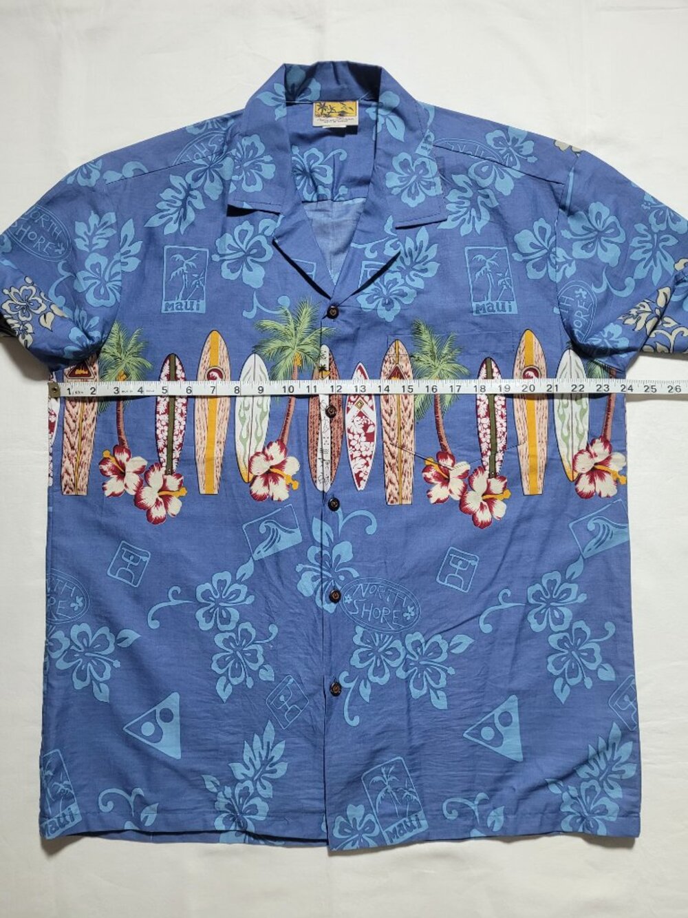 Winnie Fashion Blue Surfboard Hawaiian Aloha Shirt Vintage Cotton Large Coastal - Picture 7 of 9